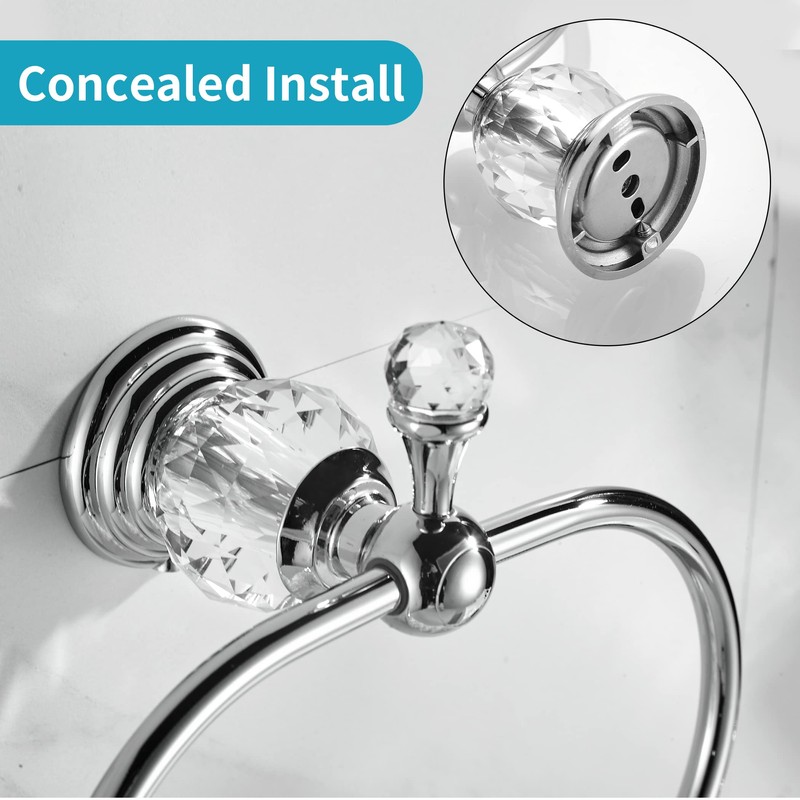 WOLIBEER Chrome Towel Ring,Crystal Hand Towel Holder,Bath Oval Hand Towel