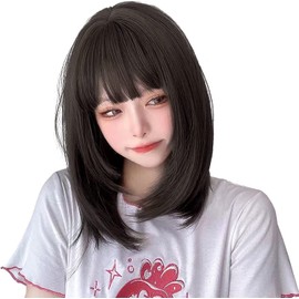 Morningplace Semi-Long Wig with Net, Smooth, Straight (Brown)