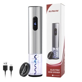 ELMWAY Electric Wine Opener, Rechargeable Stainless Steel Wine Bottle Opener with Foil Cutter and LED Indicator, Cordless Wine Corkscrew Remover, Automatic Wine Opener Gifts (Silver)