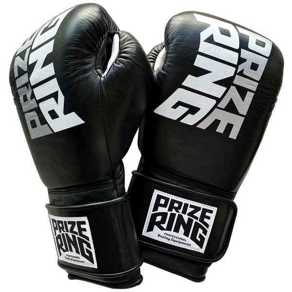 PRIZE RING "Professional SX" Boxing Gloves Genuine Leather Black (16oz)