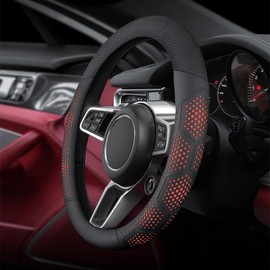 Yangday Leather Steering Wheel Cover for Chevy Silverado 1500 2500 3500, 14.5-15 inches Car Steering Wheel Cover with Non-Slip Breathable (Red)