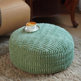 Artbloss Unstuffed Pouf Ottoman Cover Soft Storage Extra Seat Farmhouse Comfortable Bohemian Poufs Accent Footrest 20x20x8 Inches for Living Room Bedroom Study Nook (Green, Round)