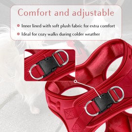 Warmer Weather Dog Harness - Comfortable & Adjustable Harness for Dogs - Simple to Put-on Soft Padded Dog Vest Harness for Small and Medium Dogs (Red Plush, Chest Size 18" - 20")