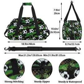 Kids Overnight Duffel Bag Boys - Sport Gym Bag Travel Duffle Luggage Bag Water Resistant lightweight Carry On Weekender Tote for Practice Workout School Sleepover (Green Sports Football)