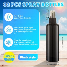 Eccliy 32 Pcs 8 oz Spray Bottles Fine Mist Cleaning Bottles Clear Empty Plastic Travel Sprayer Refillable Sprayer with Cap for Cleaning Solutions Oils Travel Perfumes(Black,Colored)