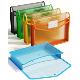 ThinkTex A4 Aktenordner aus Kunststoff, Ohne Trennwand, 6 cm Erweiterungs-Organizer, Etiketten Durchsichtig, Druckknopfverschluss, mehrfarbig, 5-tlg