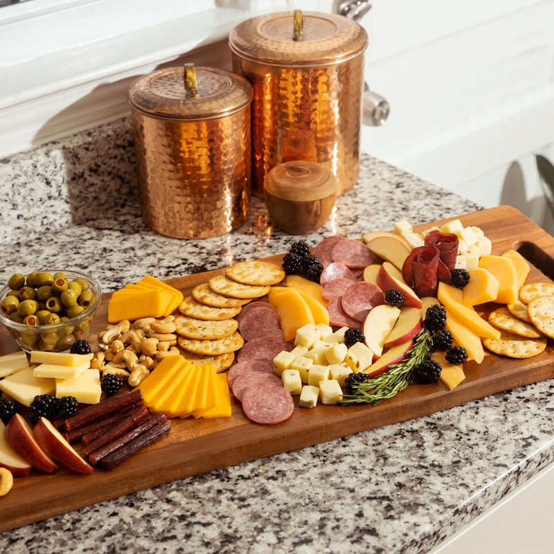 Large Acacia Serving Board with Handles, 36 x 12 Inch
