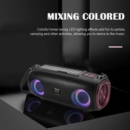 Solar Bluetooth Speaker, Outdoor Solar Charging Radio, with LED Marquee Music Effect, Wireless Speaker for Outdoor, Home, Party, Beach, Travel (Black)