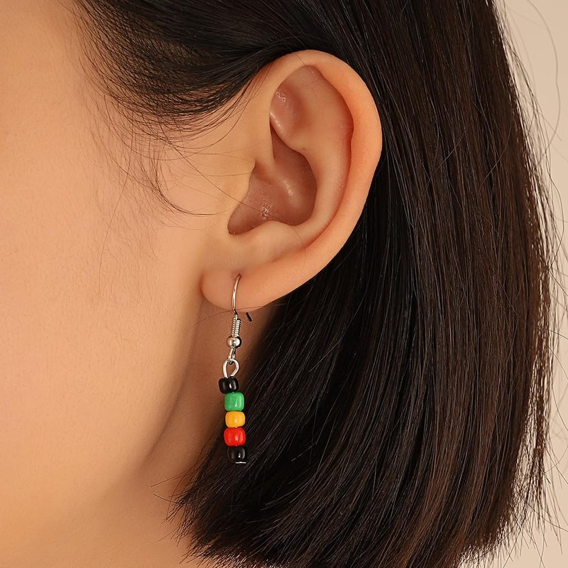 QRH Juneteenth African Beaded Earrings Necklace Bracelet Set Jamaica African