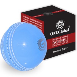 ONEGlobal Incrediball Soft Indoor Outdoor Cricket Ball Soft Rubber Cricket Ball with Core and Stitched Stitching for Honing Skills and Family Fun, 1 Blue