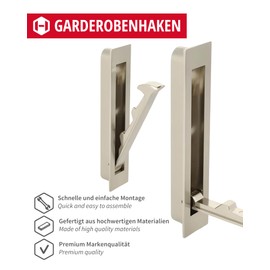 Gedotec Folding hook made of metal, CROC, 1 piece, coat hook, stainless steel look, coat hook, square design, wall towel hook, not self-opening, locks in closed position, assembly hook