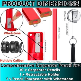 12 Pieces Carpenter Pencils，7 Inches Flat Octagonal Hard With Pencil Sharpener Retractable Holders，Construction Pencil Work Pencils Construction Pencil Heavy Duty For Woodworking Marking Tool (Red)