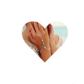 Aneneiceera Boho Turquoise Slave Bracelets Silver Finger Ring Hand Chain Wrist Ring Bracelet Jewelry Gifts for Women Teen Girls