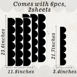 Scallop Border Decals Peel and Stick Vinyl Black Wall Stickers Removable Semi Circle Wall Sticker Geometric Pattern Modern Decoration Half Arch Wall Decal for Bedroom Living Room Decor