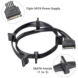 GELRHONR 15Pin SATA Male to 5 x 15 Pin SATA Female Hard Drive Power Right Angle Splitter Adapter Cable Extension Cable for Hard Disk 50CM