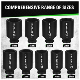 SWANLAKE 9PCS 1/2" Metric Impact Socket Set, Spindle Axle Nut Impact Socket,29mm-38mm,CR-V