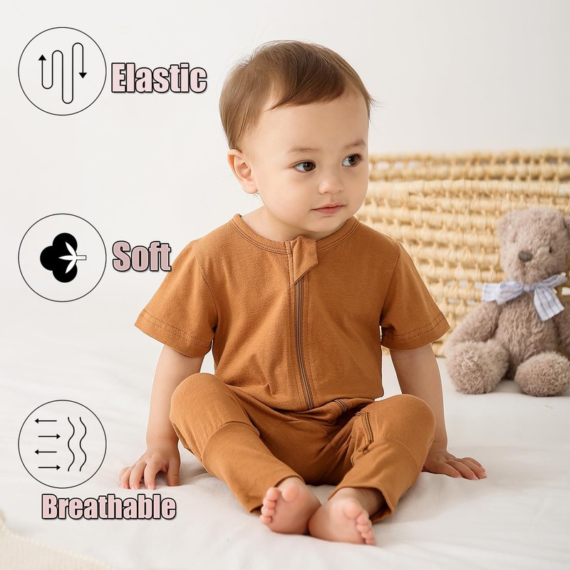 Feidoog Toddler 2 Pack Baby Zipper Rompers Cotton Short Sleeve