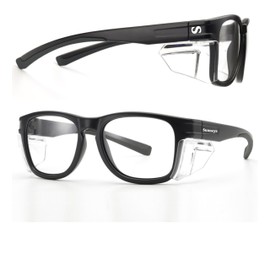 Sunneys Safety Glasses, Clear Lenses, Removable Side Shields, ANSI, Z87+, Non-Slip, Anti Fog, Black Frame, Case included, Shooting, Cycling, Goggles, Eye Protection