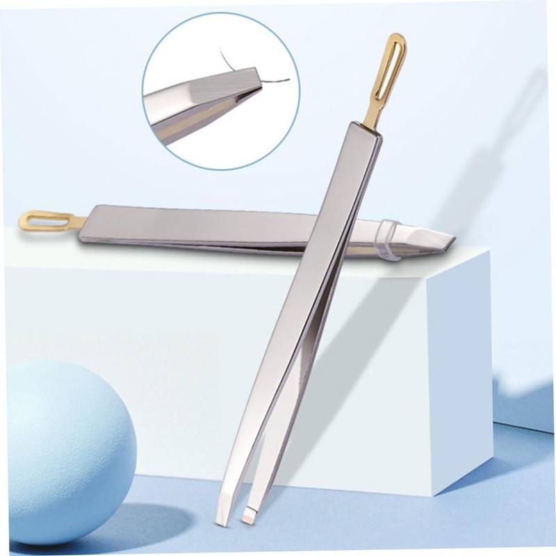 Healeved 2pcs Stainless Steel Eyebrow Tweezers Set Clamps Angled Eyebrow