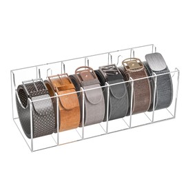 Sezanrpt 6 Compartments Acrylic Belt Organizer, Belt Box for Closet, Tabletop or Wall Mounting, Space Saver