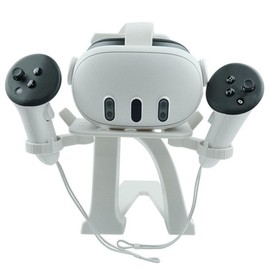 VR Headset Desk Stand with Controller Holder (White) Compatible with Quest3/Quest2/Quest Pro/Pico4 - Universal VR Headset Display Dock & Controller Mount Station