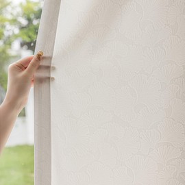 White Sheer Curtains 120 Inches Length 2 Panels, Ginkgo Leaf Window Sheer Panels, Pinch Pleat Custom Curtains Drapes for Living Room, Bedroom (52" W x 120" L, 2 Panels Set)