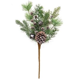Unbranded IFrosty Cheer Pine Pick / Spray 19" High Pinecones Bells Christmas Winter Floral