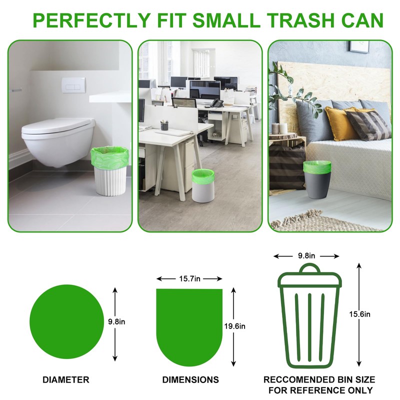 Compostable Trash Bags 2.6 Gallon - Unscented Biodegradable Small Garbage