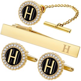 HAWSON Men's Tie Clips, Cufflinks, Tie Tack & Lapel Pins - Suitable for Neckties & Dress Shirt Suits - Initials Designed, Jewelry Box Packed