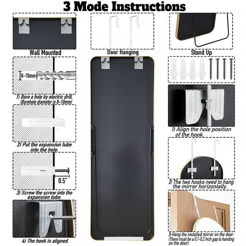 SCWF-GZ 57x20 Door Hanging Full Length Mirror, Floor Stand (Height