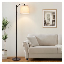 AIDENOEY Fully Dimmable Floor Lamp for Living Room，Standing Lamp Rotary Switch with Linen Beige Shade，Black Tall Lamps for Bedroom with Adjust Head，9W LED Bulb Included