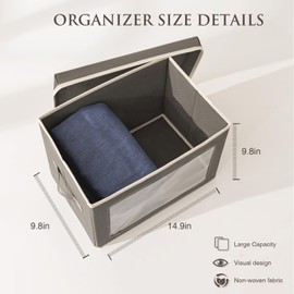 Homsorout Homsorout Storage Bins with Lids - Fabric Storage Boxes with Lids, Collapsible Storage Bins with Window, Decorative Closet Organizers and Storage for Clothes, Towels, Books, 3 Packs, Grey