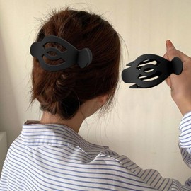 Atoden Flat Hair Clips Black Large Claw Clips for Thick Thin Hair 5'' French Concord Hair Clips 4Pcs Curved Lay Down Flat Back Hairclips Matte Jumbo Jaw Clips Big Hair Clamps Accessories for Women