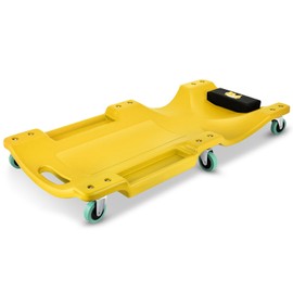 PM PERFORMOTOR 40Inch Low Profile Plastic Rolling Garage Shop Creeper with Padded Headrest,Tool Trays & 6pcs Casters, Yellow,PM-TOL-CPC40-YL