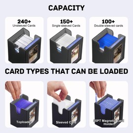 Trading Card Deck Box with Commander Display，5 in 1 MTG Storage Holds 400+ Double-Sleeved Cards，4 Deck Boxes & Dice Tray Included，Fits MTG, TCG, PTCG & Sports Cards