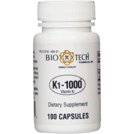 BioTechUSA Vitamin K1 1000 Capsules 100 Count Natural Supplement for Cardiovascular Health