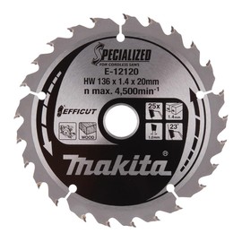 Makita EFFICUT E-12120 Circular Saw Blade Diameter 136 x 1.4 x 20 mm, 25 Teeth, 23° Tooth Angle, for Clean and Quick Cuts in Wood, for Cordless Hand Circular Saws