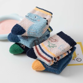 QKURT 5 Pairs Kids Fluffy Socks, Winter Warm Fuzzy Socks, Thick Coral Fleece Socks Home Slipper Socks Bed Sleeping Thermal Socks for 1-12 Years Old Boys