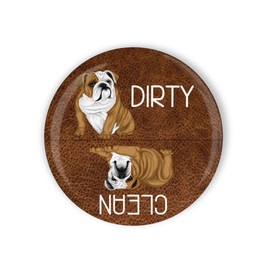 English Bulldog Faux Leather Clean Dirty Dishwasher Magnet 2.25 Inch