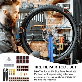 Bike Tire Repair Kit - Bike Tube Puncture Glueless Patches | Glueless Tyre Tool Set for Mountain Men Women Removal Changing Portable Road Cycling Outdoor Adventures