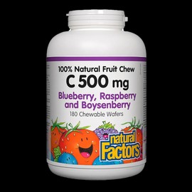 Natural Factors Vitamin C 500 mg Blueberry, Raspberry and Boysenberry 180 Chewable Wafers