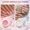 Aurora Chrome Nail Powder, 8pcs Iridescent Mirror Effect with Sponge