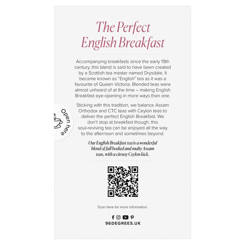 96° English Breakfast Tea - 20 Pyramid Tea Bags, Individually