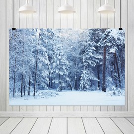 ZJRBJB 10x8ft Winter Snowy Forest Backdrop White Wonderland Snowflakes Tree Snow Background Christmas Xmas Holiday Happy New Year Holiday Party Decoration Banner