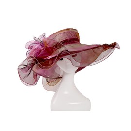 Yurosiay Women's Organza Hat Sun Protection Sun Hat Organza Large Brim Church Kentucky Derby Hat Tea Party Hat Beach Hat Bridal Hat Flowers Summer Hat Organza for Beach Party Wedding, purple