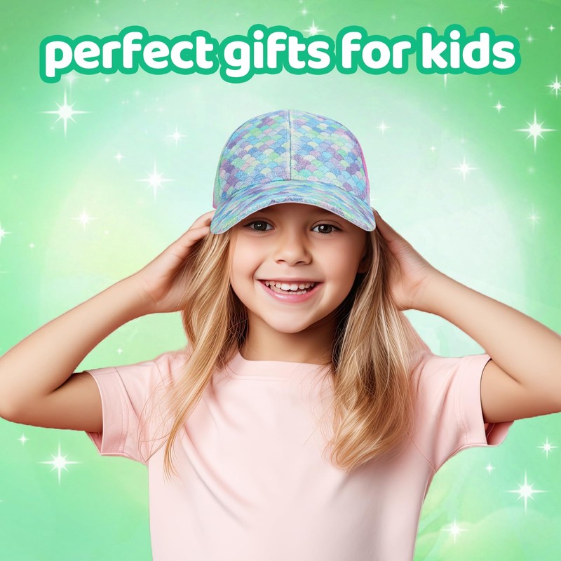 BROMZ Girls Glitter Baseball Cap Kids Ponytail Hat Adjustable Summer