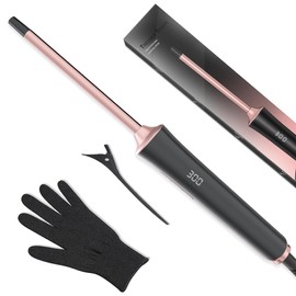 Tresses Touch 2/5 Inch Rotating Curling Iron Wand for Short & Long Hair, 10 mm Ceramic Small Barrel Curling Iron with Adjustable Temperature, Include Heat Resistant Glove & Clip (Rose Gold)