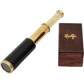 Antique Brass Telescope with Rosewood Case Nautical 6" Single Barrel Spyglass Pirate Finderscope for Bird Watching Home Display Decor Navigational Tool & Collectible Item