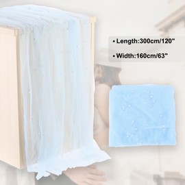 PATIKIL 10Ft Pearl Table Runner, Sheer Tulle Fabric Lace Tablecloth Chiffon Wedding Table Cloth for Bridal Shower Birthday Party Dessert Arch Veil Decor, Light Blue (63x120inch)