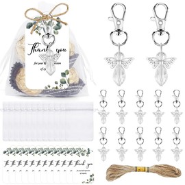 Aizhuang 50Set Memorial Funeral Favor for Guest Celebration of Life Favors Angel Keychain Favors Funeral Sympathy Thank You Tags Organza Bags Jute Ropes for Memorial Party Supplies Guest Return Favor